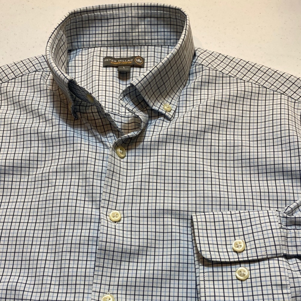 Peter Millar  White and Black Grid Shirt Size L
